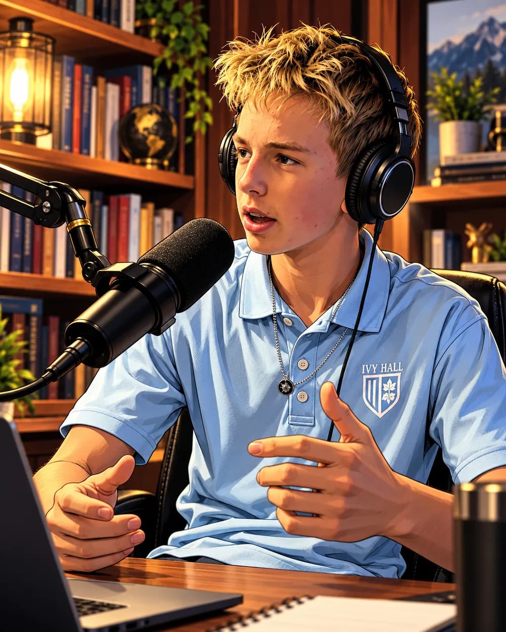 Ty at the microphone, illustrated