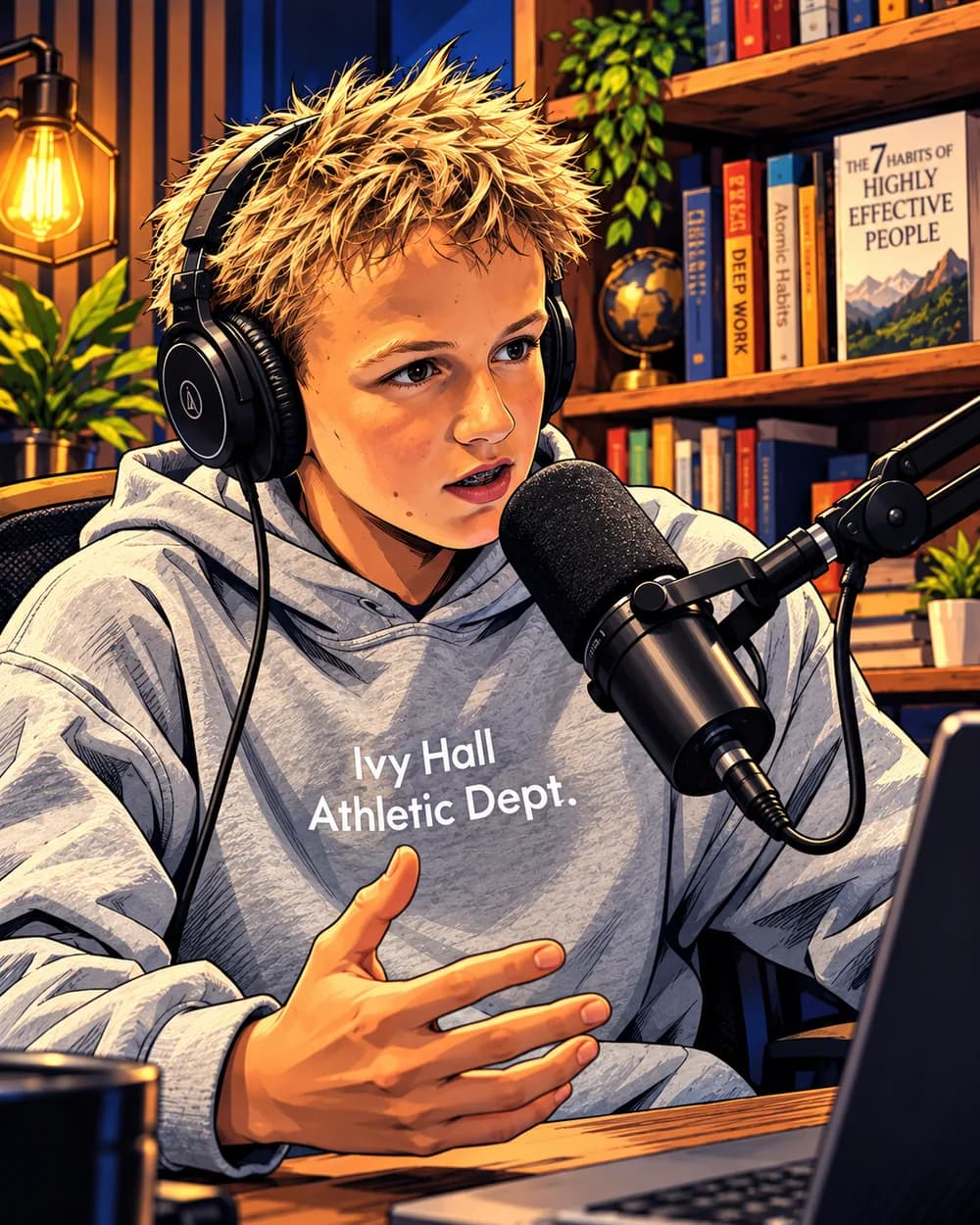 Seth at the microphone, illustrated